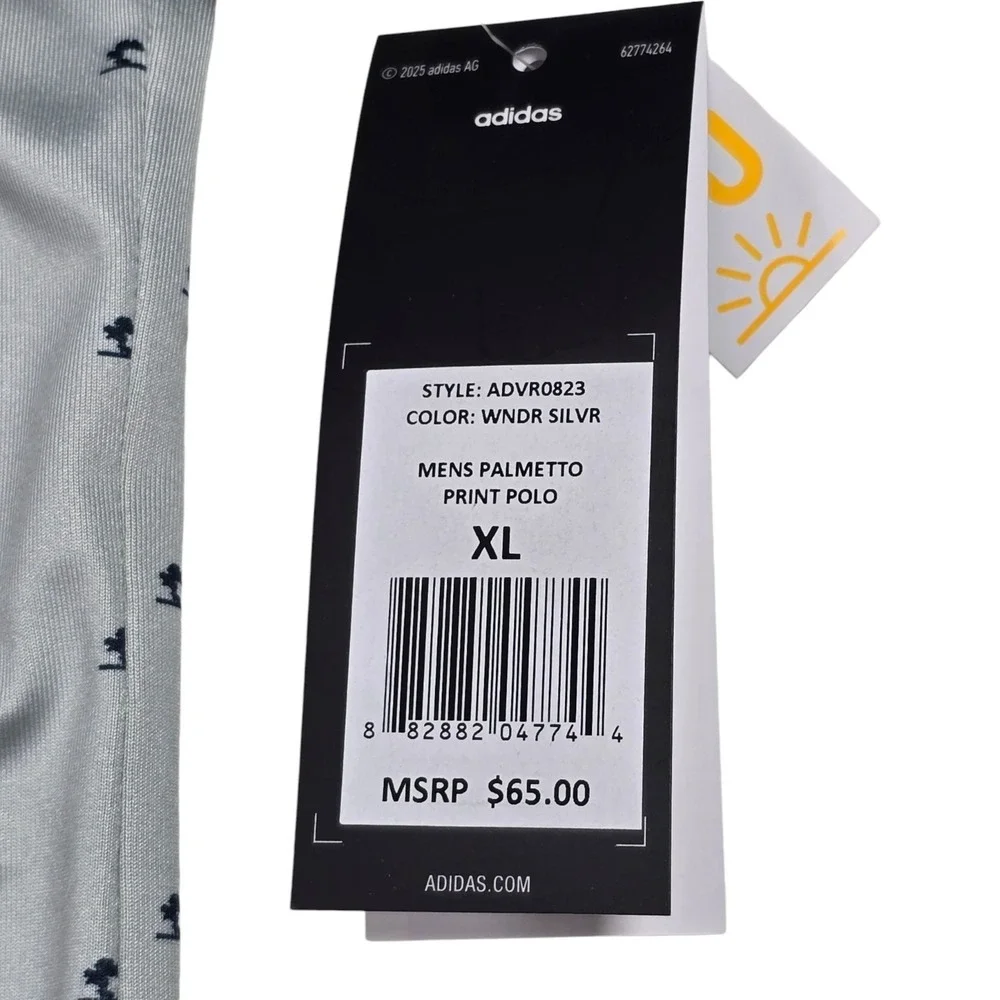 Adidas Palmetto Print AOP Silver Navy UPF50 Performance Golf Polo- Men's Size XL